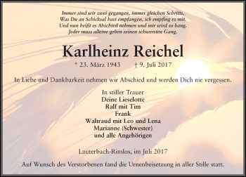 Traueranzeige von Karlheinz Reichel von VRM Trauer