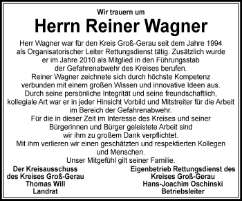 Traueranzeige von Reiner Wagner von Trauerportal Rhein Main Presse