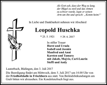Traueranzeige von Leopold Huschka von VRM Trauer