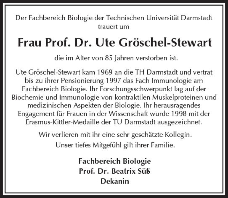  Traueranzeige für Ute Gröschel-Stewart vom 08.07.2017 aus Trauerportal Echo Online