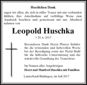 Traueranzeige von Leopold Huschka von VRM Trauer