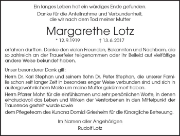 Traueranzeige von Margarethe Lotz von Trauerportal Echo Online