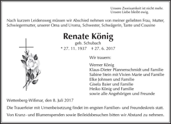 Traueranzeige von Renate König von  Gießener Anzeiger