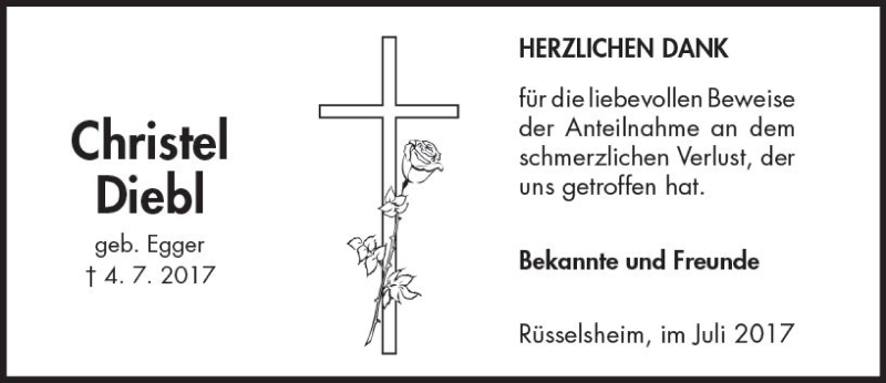  Traueranzeige für Christel Diebl vom 22.07.2017 aus Trauerportal Echo Online