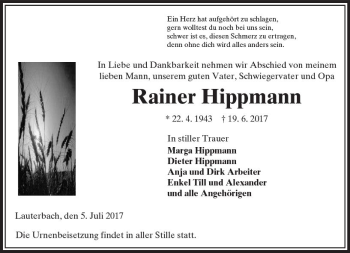 Traueranzeige von Rainer Hippmann von VRM Trauer