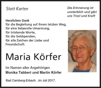 Traueranzeige von Maria Körfer von  Camberger Anzeiger