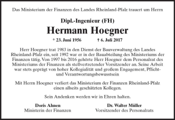 Traueranzeige von Hermann Hoegner von Trauerportal Rhein Main Presse