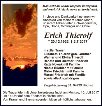 Traueranzeige von Erich Thierolf von Trauerportal Echo Online