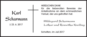 Traueranzeige von Karl Scharmann von  Kreisanzeiger