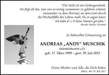 Traueranzeige von Andreas Muschik von Trauerportal Rhein Main Presse