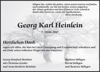 Traueranzeige von Georg Karl Heinlein von Trauerportal Echo Online