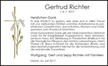 Traueranzeige von Gertrud Richter von Trauerportal Rhein Main Presse