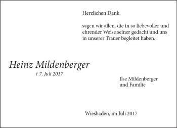 Traueranzeige von Heinz Mildenberger von Trauerportal Rhein Main Presse