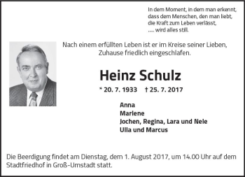 Traueranzeige von Heinz Schulz von Trauerportal Echo Online