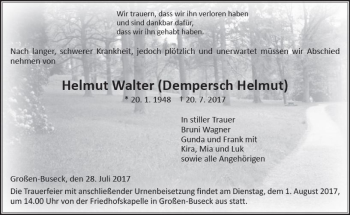 Traueranzeige von Helmut Walter von  Gießener Anzeiger