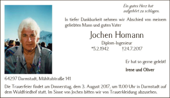Traueranzeige von Jochen Homann von Trauerportal Echo Online