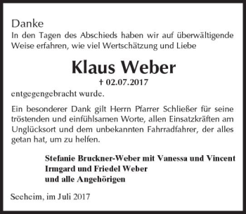 Traueranzeige von Klaus Weber von Trauerportal Rhein Main Presse