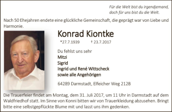 Traueranzeige von Konrad Kiontke von Trauerportal Echo Online