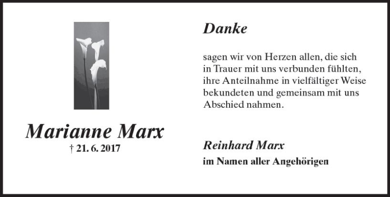  Traueranzeige für Marianne Marx vom 28.07.2017 aus Trauerportal Rhein Main Presse