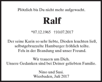 Traueranzeige von Ralf  von Trauerportal Rhein Main Presse