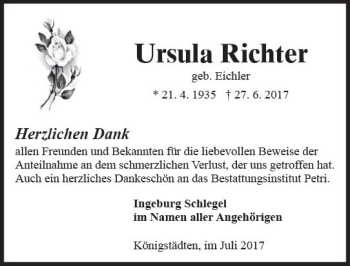 Traueranzeige von Ursula Richter von Trauerportal Rhein Main Presse