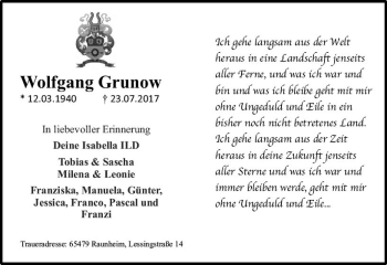 Traueranzeige von Wolfgang Grunow von Trauerportal Rhein Main Presse