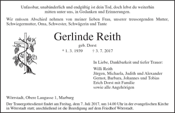 Traueranzeige von Gerlinde Reith von Trauerportal Rhein Main Presse