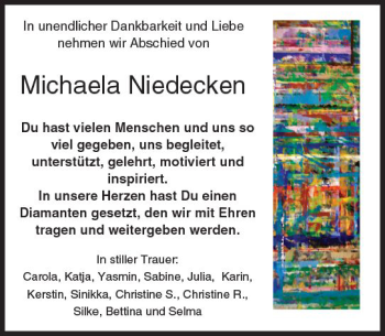 Traueranzeige von Michaela Niedecken von Trauerportal Rhein Main Presse