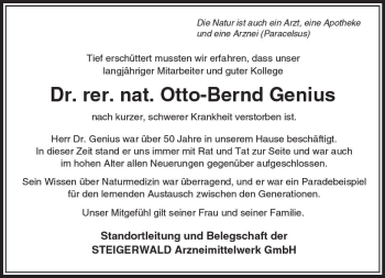 Traueranzeige von Otto-Bernd Genius von Trauerportal Echo Online