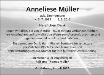 Traueranzeige von Anneliese Müller von Trauerportal Echo Online