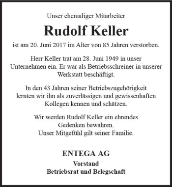 Traueranzeige von Rudolf Keller von Trauerportal Echo Online