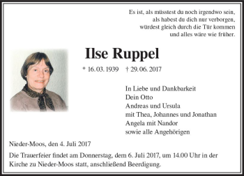 Traueranzeige von Ilse Ruppel von VRM Trauer