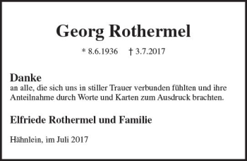 Traueranzeige von Georg Rothermel von Trauerportal Echo Online