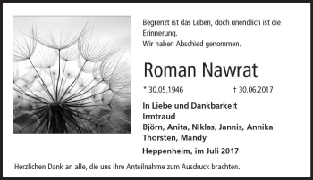 Traueranzeige von Roman Nawrat von Trauerportal Rhein Main Presse