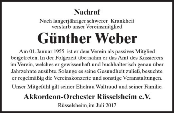 Traueranzeige von Günther Weber von Trauerportal Rhein Main Presse
