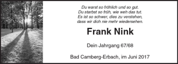 Traueranzeige von Frank Nink von  Camberger Anzeiger