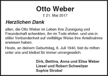 Traueranzeige von Otto Weber von Trauerportal Echo Online