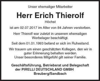 Traueranzeige von Erich Thierolf von Trauerportal Echo Online