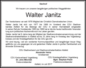 Traueranzeige von Walter Janitz von VRM Trauer
