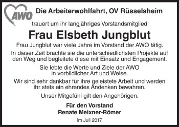 Traueranzeige von Elsbeth Jungblut von Trauerportal Rhein Main Presse