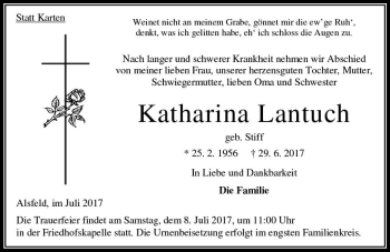 Traueranzeige von Katharina Lantuch von VRM Trauer