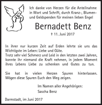 Traueranzeige von Bernadett Benz von Trauerportal Echo Online