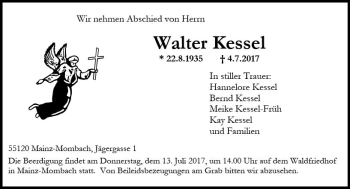 Traueranzeige von Walter Kessel von Trauerportal Rhein Main Presse
