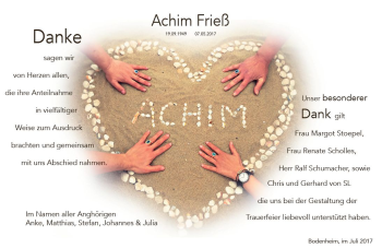Traueranzeige von Achim Frieß von Trauerportal Rhein Main Presse