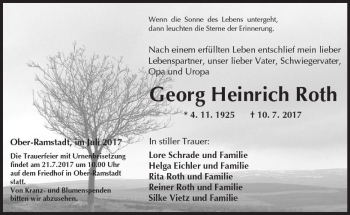 Traueranzeige von Georg Heinrich Roth von Trauerportal Echo Online