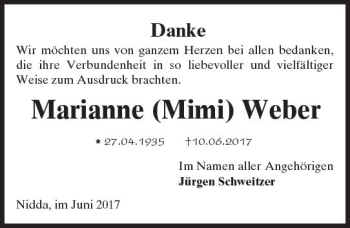 Traueranzeige von Marianne Weber von  Kreisanzeiger