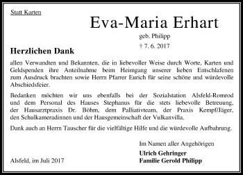 Traueranzeige von Eva-Maria Erhart von VRM Trauer