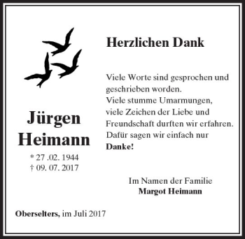 Traueranzeige von Jürgen Heimann von  Camberger Anzeiger