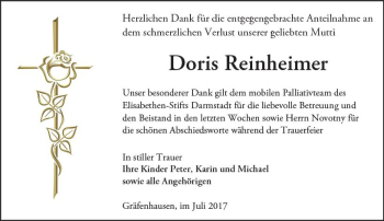 Traueranzeige von Doris Reinheimer von Trauerportal Echo Online