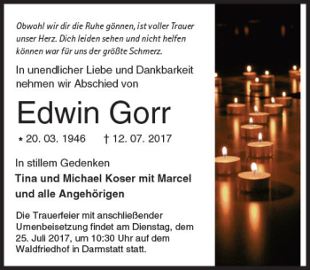 Traueranzeige von Edwin Gorr von Trauerportal Echo Online